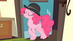 Size: 1366x768 | Tagged: safe, screencap, pinkie pie, g4, mmmystery on the friendship express, female, hat, solo