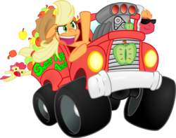 Size: 955x754 | Tagged: safe, artist:sketchy brush, apple bloom, applejack, big macintosh, earth pony, pony, g4, apple, apple siblings, applebuse, deal with it, male, pickup truck, simple background, smiling, stallion, sweet apple acres, transparent background, truck, vector, vector trace