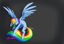 Size: 2000x1368 | Tagged: safe, artist:mingraine, rainbow dash, pegasus, pony, g4, female, gradient background, mare, solo, spread wings, wings