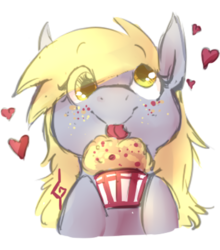 Size: 400x454 | Tagged: safe, artist:thelionmedal, derpy hooves, pegasus, pony, g4, female, heart, mare, muffin, portrait, solo, that pony sure does love muffins
