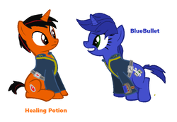 Size: 832x572 | Tagged: safe, artist:creepingender, oc, oc only, oc:blue bullet, oc:healing potion, fallout equestria, crossover