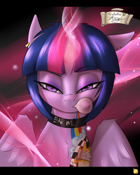 Size: 2400x3000 | Tagged: safe, artist:captainpudgemuffin, twilight sparkle, alicorn, pony, g4, alternate hairstyle, bubblegum, collar, female, high res, implied twidash, looking at you, magic, mare, piercing, punk, tattoo, twilight sparkle (alicorn)