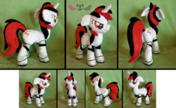 Size: 1138x702 | Tagged: safe, artist:fire-topaz, oc, oc only, oc:blackjack, cyborg, pony, unicorn, fallout equestria, fallout equestria: project horizons, amputee, cybernetic legs, irl, level 1 (project horizons), photo, plushie