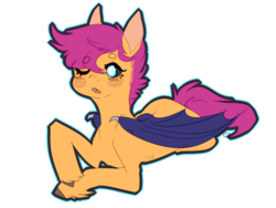 Size: 1280x960 | Tagged: safe, artist:question-loony, scootaloo, bat pony, pony, g4, bat ponified, female, race swap, scootabat, simple background, solo, transparent background