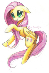 Size: 1000x1500 | Tagged: safe, artist:rocy canvas, fluttershy, g4, floppy ears, simple background, smiling, traditional art, white background