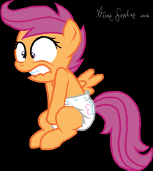 Size: 562x630 | Tagged: safe, artist:oliver-england, scootaloo, g4, covering crotch, desperation, diaper, female, need to pee, non-baby in diaper, omorashi, potty time, solo