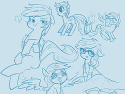 Size: 1280x960 | Tagged: safe, artist:kkuyo, rainbow dash, g4, female, monochrome, sketch, sketch dump, solo