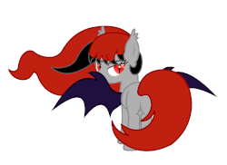 Size: 1100x800 | Tagged: safe, artist:megamanhxh, oc, oc only, oc:askqueenmia, bat pony, pony, animated, butt, butt shake, featureless crotch, hypnotic, looking at you, looking back, looking back at you, plot, shaking, slit pupils, smiling, solo