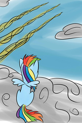 Size: 1000x1500 | Tagged: safe, artist:terribletransit, rainbow dash, pegasus, pony, g4, cloud, day, female, filly, filly rainbow dash, on a cloud, sitting, sitting on a cloud, sky, wonderbolts, younger