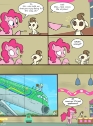 Size: 2000x2700 | Tagged: safe, artist:pandramodo, derpy hooves, pinkie pie, pound cake, pegasus, pony, g4, applejack's hat, applesauce, asdfmovie, babysitting, comic, dr. strangelove, exclamation point, feeding, female, foalsitter, food, hat, high res, imminent death, interrobang, literal, major kong, mare, md-80, plane, question mark, spoon, this will end in tears and/or death