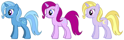 Size: 1024x333 | Tagged: safe, artist:themexicanpunisher, fuchsia blush, lavender lace, trixie, pony, equestria girls, g4, my little pony equestria girls: rainbow rocks, background human, equestria girls ponified, female, human pony trixie, ponified, trixie and the illusions