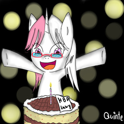 Size: 1000x1000 | Tagged: safe, artist:orig08, oc, oc only, pony, unicorn, birthday, cake, solo