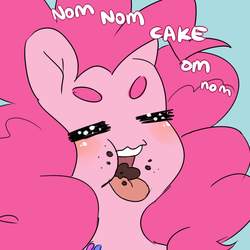 Size: 1000x1000 | Tagged: safe, artist:lucidlarceny, pinkie pie, earth pony, anthro, g4, ambiguous facial structure, eyes closed, female, open mouth, solo, tongue out
