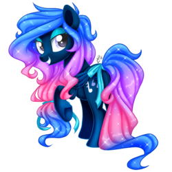 Size: 1024x1024 | Tagged: dead source, safe, artist:arcadianphoenix, oc, oc only, oc:midnight rhapsody, pegasus, pony, digital art, female, gradient hair, gradient mane, gradient tail, grin, mare, raised hoof, signature, simple background, smiling, solo, sparkles, sparkly mane, transparent background