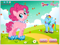 Size: 817x619 | Tagged: safe, screencap, pinkie pie, rainbow dash, alicorn, pony, g4, bootleg, concave belly, duo, female, flash game, mare, pretty my little pony dress up, race swap, rainbow dash always dresses in style, rainbowcorn