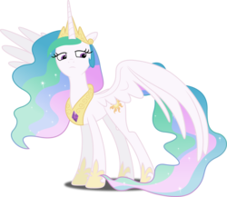 Size: 5000x4347 | Tagged: safe, artist:dashiesparkle, princess celestia, alicorn, pony, g4, the crystal empire, absurd resolution, ethereal mane, female, mare, simple background, solo, spread wings, transparent background, unamused, vector