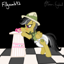 Size: 600x600 | Tagged: safe, artist:fillyscoots42, artist:oliver-england, daring do, g4, diaper, female, non-baby in diaper, pacifier, poofy diaper, solo, story included