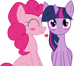 Size: 1130x1000 | Tagged: safe, artist:verappp, pinkie pie, twilight sparkle, alicorn, pony, g4, blushing, cute, diapinkes, eyes closed, female, frown, heart, kissing, lesbian, mare, remake, ship:twinkie, shipping, simple background, sitting, smiling, transparent background, twiabetes, twilight sparkle (alicorn), twinkiebetes, vector, wide eyes