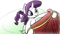 Size: 1024x576 | Tagged: safe, artist:f1r3w0rks, rarity, g4, fabric, measuring tape, solo