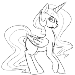 Size: 1280x1280 | Tagged: safe, artist:pegacornss, princess celestia, g4, female, monochrome, solo