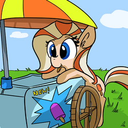 Size: 726x726 | Tagged: safe, artist:tjpones, oc, oc only, oc:dreamsicle swirl, pony, cart, creamsicle, popsicle, solo, umbrella
