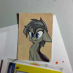 Size: 510x511 | Tagged: safe, artist:tjpones, oc, oc only, bat pony, pony, photo, solo, traditional art