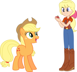 Size: 4499x4213 | Tagged: safe, artist:fureox, artist:mit-boy, applejack, megan williams, pony, equestria girls, g1, g4, absurd resolution, apple, boots, cute, equestria girls-ified, g1 to equestria girls, g1 to g4, generation leap, high heel boots, jackabetes, megandorable, shoes, simple background, transparent background, vector