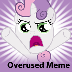 Size: 250x250 | Tagged: safe, sweetie belle, pony, unicorn, derpibooru, g4, exploitable meme, female, filly, looking at you, meme, meta, oh come on, overused meme, solo, spoilered image joke