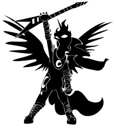 Size: 900x1008 | Tagged: safe, artist:negativefade, princess luna, pony, g4, bipedal, electric guitar, female, guitar, metal, metal as fuck, metal goddess luna, musical instrument, solo, spread wings