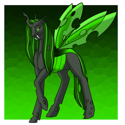 Size: 1000x1000 | Tagged: safe, artist:foxenawolf, oc, oc only, oc:queen dianthia, changeling, changeling queen, fanfic:a different perspective, changeling queen oc, changeling royalty, fanfic art, female, green changeling, royal changeling, solo