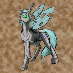 Size: 1000x1000 | Tagged: safe, artist:foxenawolf, oc, oc only, oc:free agent, changeling, changeling queen, fanfic:a different perspective, changeling queen oc, changeling royalty, cutie mark, fanfic art, female, solo, transgender, white changeling