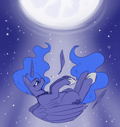 Size: 673x710 | Tagged: safe, artist:lulubell, princess luna, alicorn, pony, g4, falling, female, moon, night, solo