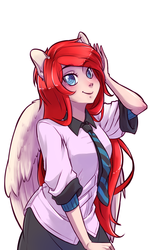 Size: 1239x1920 | Tagged: safe, artist:suelix, oc, oc only, oc:bailey, human, pegasus, pony, clothes, colored, eared humanization, female, gijinka, humanized, humanized oc, necktie, solo, uniform, winged humanization