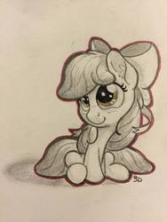 Size: 2448x3264 | Tagged: safe, artist:bobdude0, apple bloom, g4, female, high res, monochrome, solo, traditional art