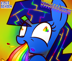 Size: 1280x1092 | Tagged: safe, artist:acersiii, oc, oc only, oc:bluescreen pony, puking rainbows, rainbow, wingding eyes