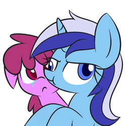Size: 650x650 | Tagged: safe, artist:acersiii, berry punch, berryshine, minuette, earth pony, pony, unicorn, g4, cross-eyed, crying, derp, photobomb, scrunchy face