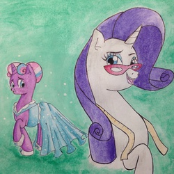 Size: 2353x2353 | Tagged: safe, artist:artbyponypony, rarity, oc, oc:angelic light, g4, clothes, dress, high res, traditional art