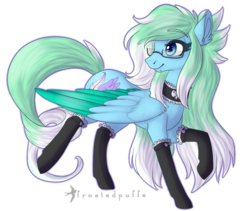 Size: 1063x897 | Tagged: safe, artist:frostedpuffs, oc, oc only, oc:amaranthine sky, pegasus, pony, choker, clothes, female, glasses, mare, simple background, socks, solo, stockings, transparent background