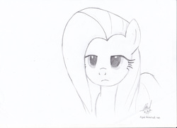 Size: 3504x2552 | Tagged: safe, artist:digiral, fluttershy, g4, female, grayscale, high res, monochrome, solo, traditional art, unamused