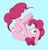 Size: 1000x1039 | Tagged: dead source, safe, artist:rocy canvas, pinkie pie, g4, curled up, female, floppy ears, looking at you, rolling, simple background, solo