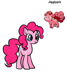 Size: 462x497 | Tagged: safe, pinkie pie, earth pony, fox, jigglypuff, kitsune, pony, vulpix, g4, female, fusion, jigglypix, mare, pokémon, simple background, white background