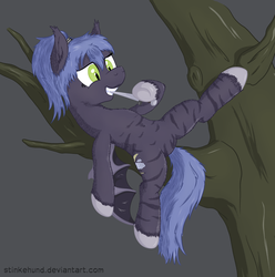 Size: 1959x1976 | Tagged: safe, artist:stinkehund, oc, oc only, bat pony, pony, dagger, female, fluffy, knife, solo, stripes, tree