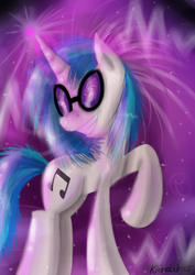 Size: 2893x4092 | Tagged: safe, artist:kleineluhnar, dj pon-3, vinyl scratch, g4, female, glasses, music, solo, space