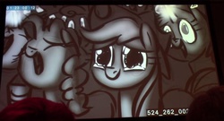 Size: 1197x645 | Tagged: safe, screencap, applejack, pinkie pie, rarity, g4, season 5, the mane attraction, animatic, crying, crying on the outside, i am just a pony, san diego comic con, sdcc 2015