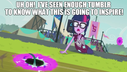 Size: 886x500 | Tagged: safe, screencap, sci-twi, twilight sparkle, equestria girls, g4, my little pony equestria girls: friendship games, exploitable meme, glasses, implied tentacle porn, magic, meme, portal, tumblr