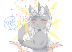 Size: 500x360 | Tagged: safe, artist:pettankochan, oc, oc only, blushing, party popper, ponysona, solo