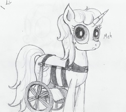 Size: 2736x2416 | Tagged: safe, artist:paskanaakka, derpibooru exclusive, g4, high res, monochrome, sketch, solo, traditional art, wheelchair