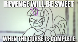 Size: 833x449 | Tagged: safe, edit, edited screencap, screencap, starlight glimmer, pony, unicorn, g4, season 5, the cutie re-mark, anastasia, animatic, don bluth, female, grin, image macro, in the dark of the night, magic, mare, meme, monochrome, movie reference, revenge, s5 starlight, sdcc 2015, solo, song reference, storyboard