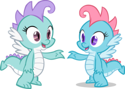 Size: 2034x1451 | Tagged: safe, artist:agirl3003, derpibooru exclusive, edit, oc, oc only, oc:dim sum the dragon, oc:krystal the dragon, dragon, alternate hairstyle, dragon oc, mane swap