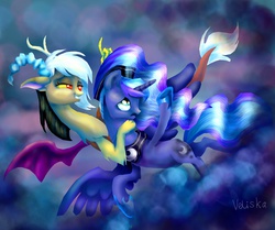 Size: 1828x1529 | Tagged: safe, artist:veliska, discord, princess luna, g4, eris, prince artemis, rule 63